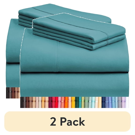 (2 pack) LuxClub 4 PC Queen Sheet Set, Breathable Luxury Bed Sheets, Deep Pockets Wrinkle Free Cooling Sheets Machine Washable Hotel Bedding Silky Soft - Teal Queen