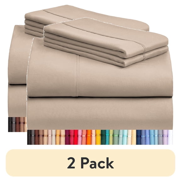 (2 pack) Luxclub King Cooling Sheet Set, Deep Pockets, Wrinkle-Free, Silky Soft Bedding, Light Khaki, 4 Piece