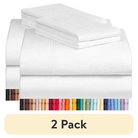 (2 pack) LuxClub 4PC King Sheet Set, Deep Pockets Wrinkle Free Cooling Bed Sheets Hotel Bedding for Women, Men, Includes 1 Fitted Sheet, 1 Flat Sheet and 2 Pillowcases-Silky Soft White