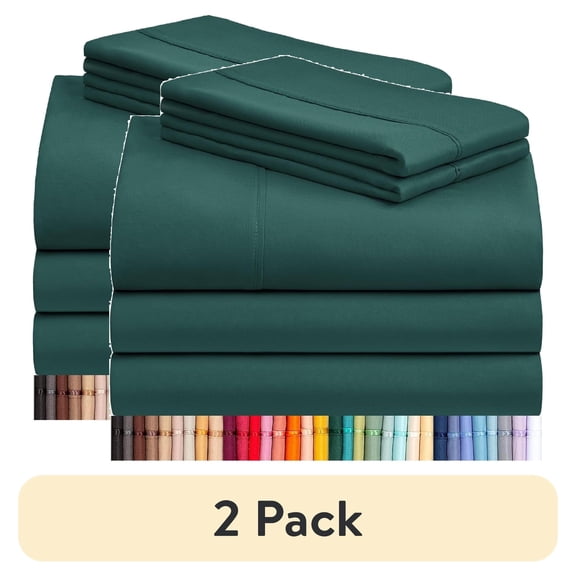 (2 pack) LuxClub 5PC Split King Sheet Set, Deep Pockets Wrinkle Free Cooling Bed Sheets Hotel Bedding for Women, Men, Includes 2 Fitted Sheet, 1 Flat Sheet and 2 PillowcasesSoft Emerald