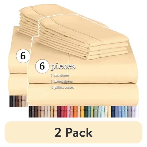 (2 pack) Luxclub Microfiber Cooling Sheets Set Soft and Deep Pocketed Comfortable Bed Sheets, Butter, King Size