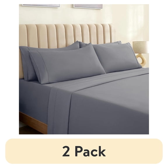 (2 pack) LuxClub Queen Sheet Set, Microfiber, Cooling Moisture-Wicking, Silver, 6-Piece