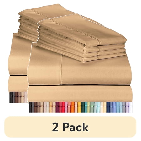 (2 pack) Luxclub 6 Piece Cooling Microfiber Bed Sheet Set with Pillowcases, Thread Count 1800, Extra Deep Pocket, Breathable, Wrinkle Free, Queen, Mocha