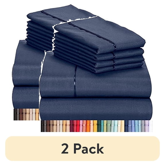 (2 pack) Luxclub Cooling 6 Pc Microfiber Sheet Set, Deep Pocket Soft & Breathable Bed Sheets, Full Size, Navy