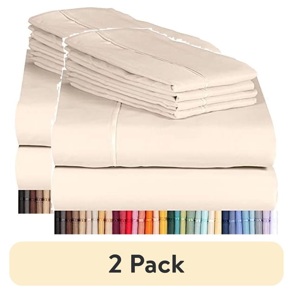 (2 pack) Luxclub Cooling 6 pc Microfiber Sheet Set, Cream Full- Soft, and Deep Pocketed Comfortable Bed Sheets