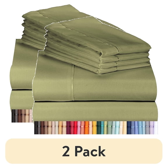 (2 pack) Luxclub Cooling 6 pc Microfiber Sheet Set, Olive California King- Soft, and Deep Pocketed Comfortable Bed Sheets