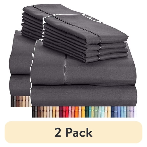 (2 pack) Luxclub Cooling 6 piece Ultra Soft Microfiber Bed Sheets & Pillowcases, Queen - Dark Grey, High Thread Count 1800 Series, Extra Deep Pocket Wrinkle Free Breathable Sheet Sets