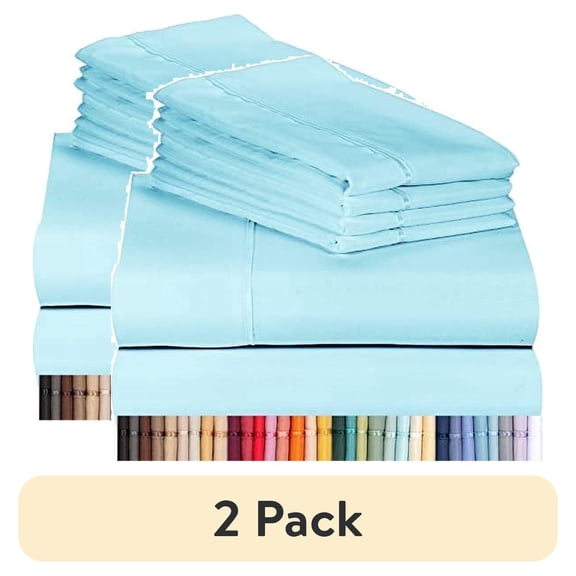 (2 pack) Luxclub Cooling Microfiber Sheet Set, Breathable & Ultra Soft, Queen Size, Aqua, 6-Piece