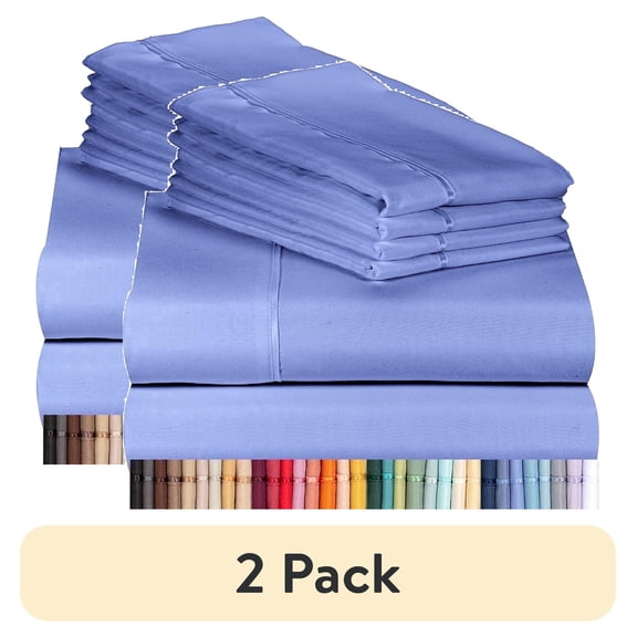 (2 pack) Luxclub Cooling Microfiber Sheet Set, Deep Pocket, Queen Size, 6-Piece with Pillowcases, Violet Blue