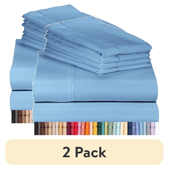 (2 pack) Luxclub Cooling Sheet, 6 Piece Ultra Soft Microfiber Bed Sheets, Queen - Denim