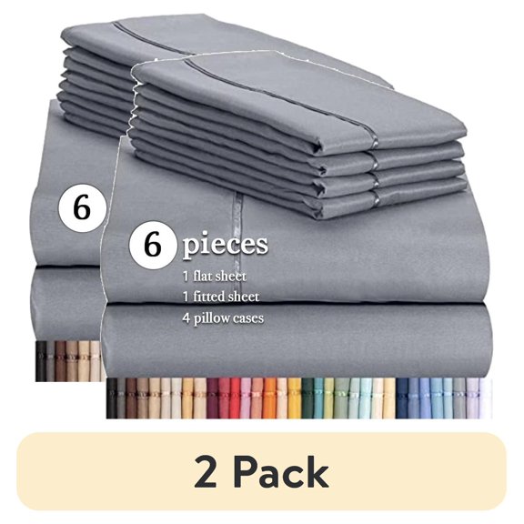 (2 pack) Luxclub Queen Cooling Sheets Set, Ultra Soft Breathable Microfiber Bed Sheets, Light Grey, 6 Piece