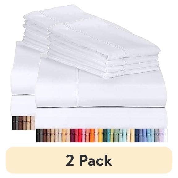 (2 pack) Luxclub Queen Cooling Sheets Set, Ultra Soft Microfiber Bedding, Deep Pocket, Wrinkle Free, White, 6 Piece