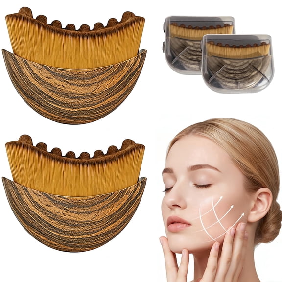 Lymphatic Contour Face Brush for Lymphatic Drainage Massager Tool for Face & Neck Lifting, Gua Sha Brush, Jawline Chin Sculpting, Dry Brushing, Curved Ergonomic Design(Brown, 2PCS)