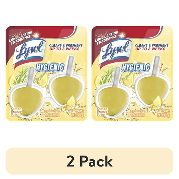 (2 pack) Lysol Automatic In-The-Bowl Toilet Cleaner, Cleans and Freshens Toilet Bowl, Lemon Breeze Scent, 2 count