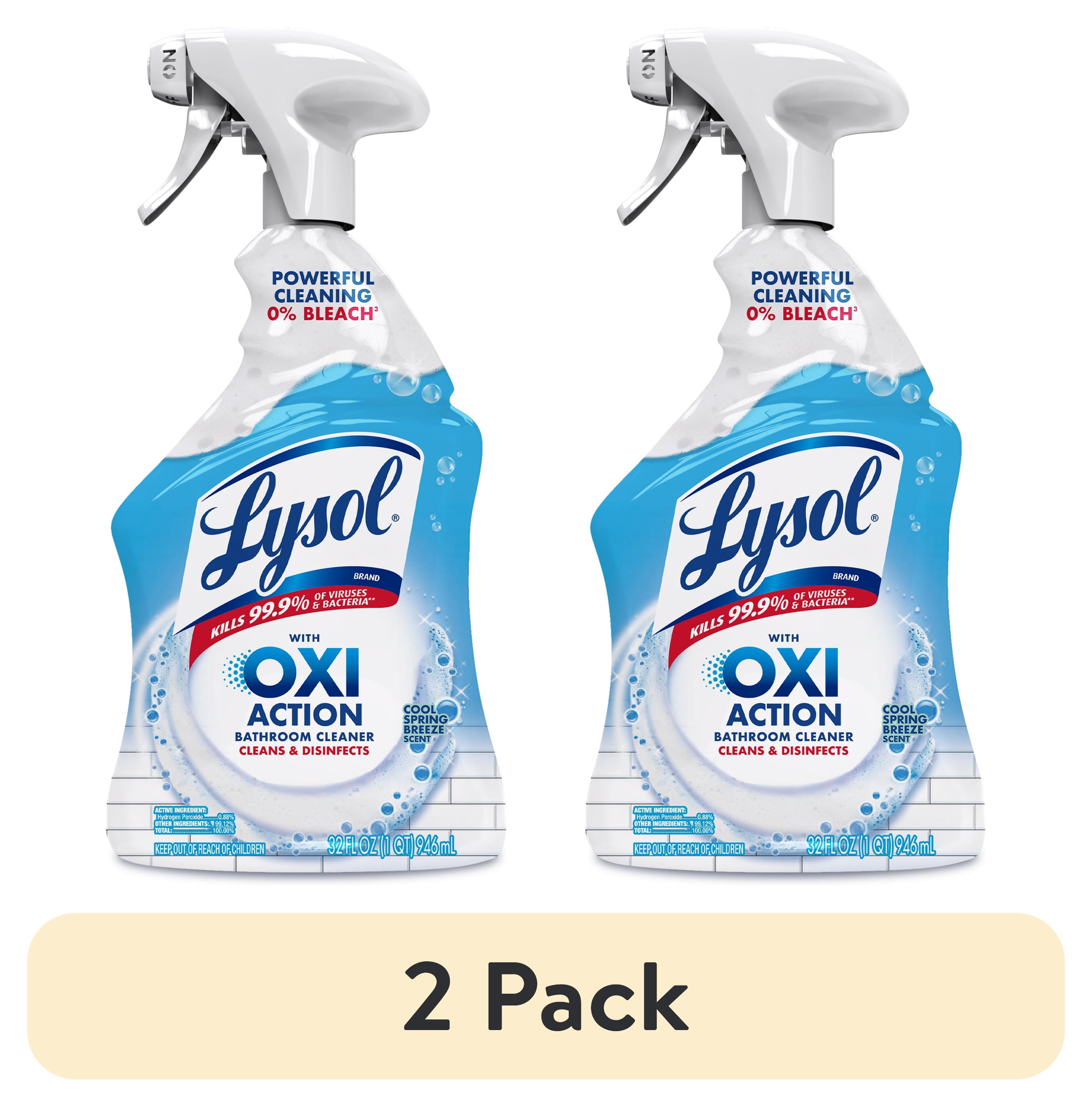 (2 pack) Lysol Bathroom Cleaner OXI Action Spray, Cleaning, Sanitizing, & Disinfecting Spray with Hydrogen Peroxide, Bleach Free, Cool Spring Breeze Scent, 32 fl oz