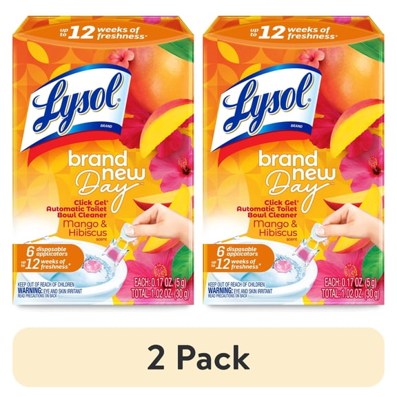 (2 pack) Lysol® Brand New Day Automatic Toilet Bowl Click Gel Cleaner, Mango & Hibiscus, 6 Count