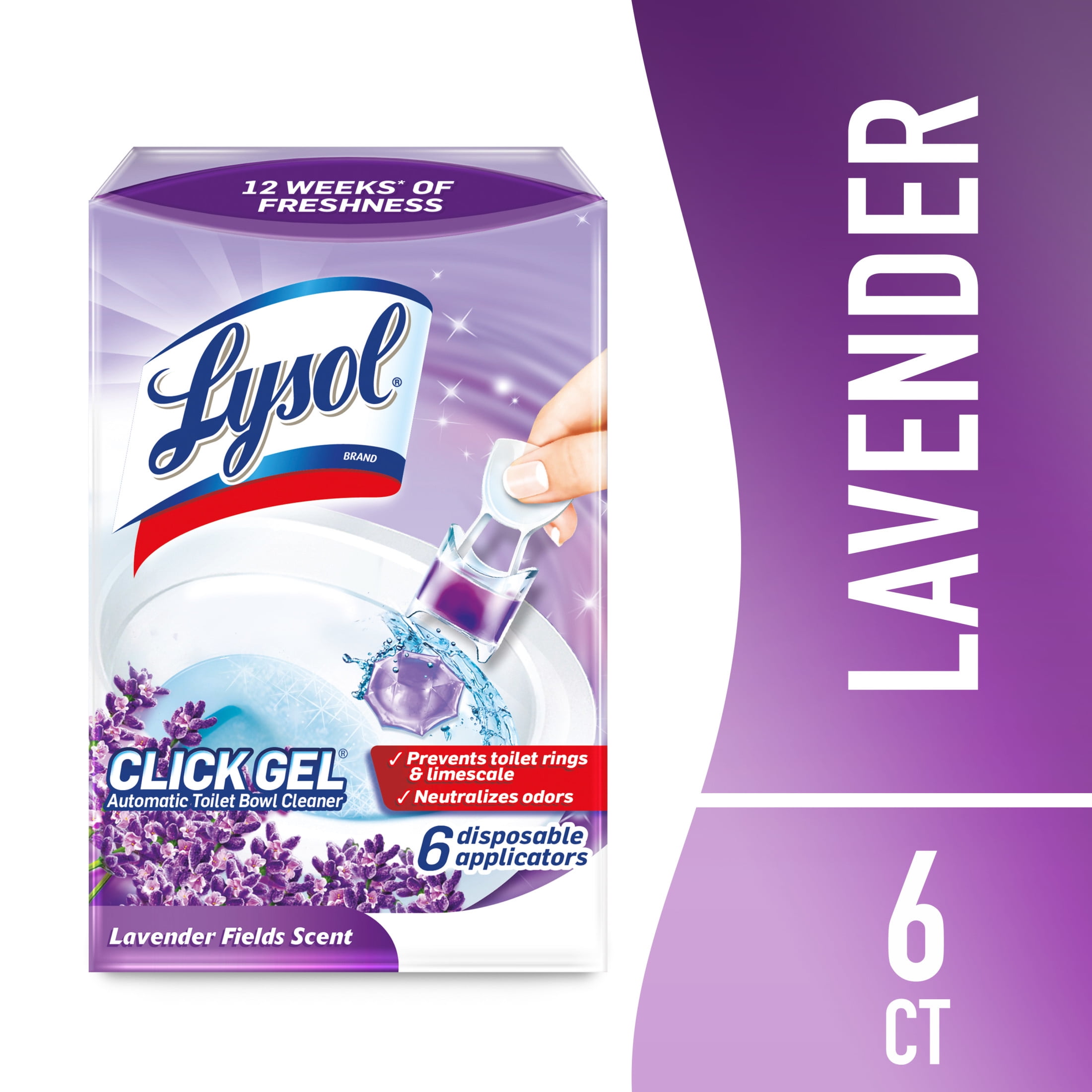 (2 pack) Lysol® Click Gel Automatic Toilet Bowl Cleaner, Gel Toilet Bowl Cleaner, for Cleaning and Refreshing, Brand New Day – Lavender Fields Scent, 6 Applicators