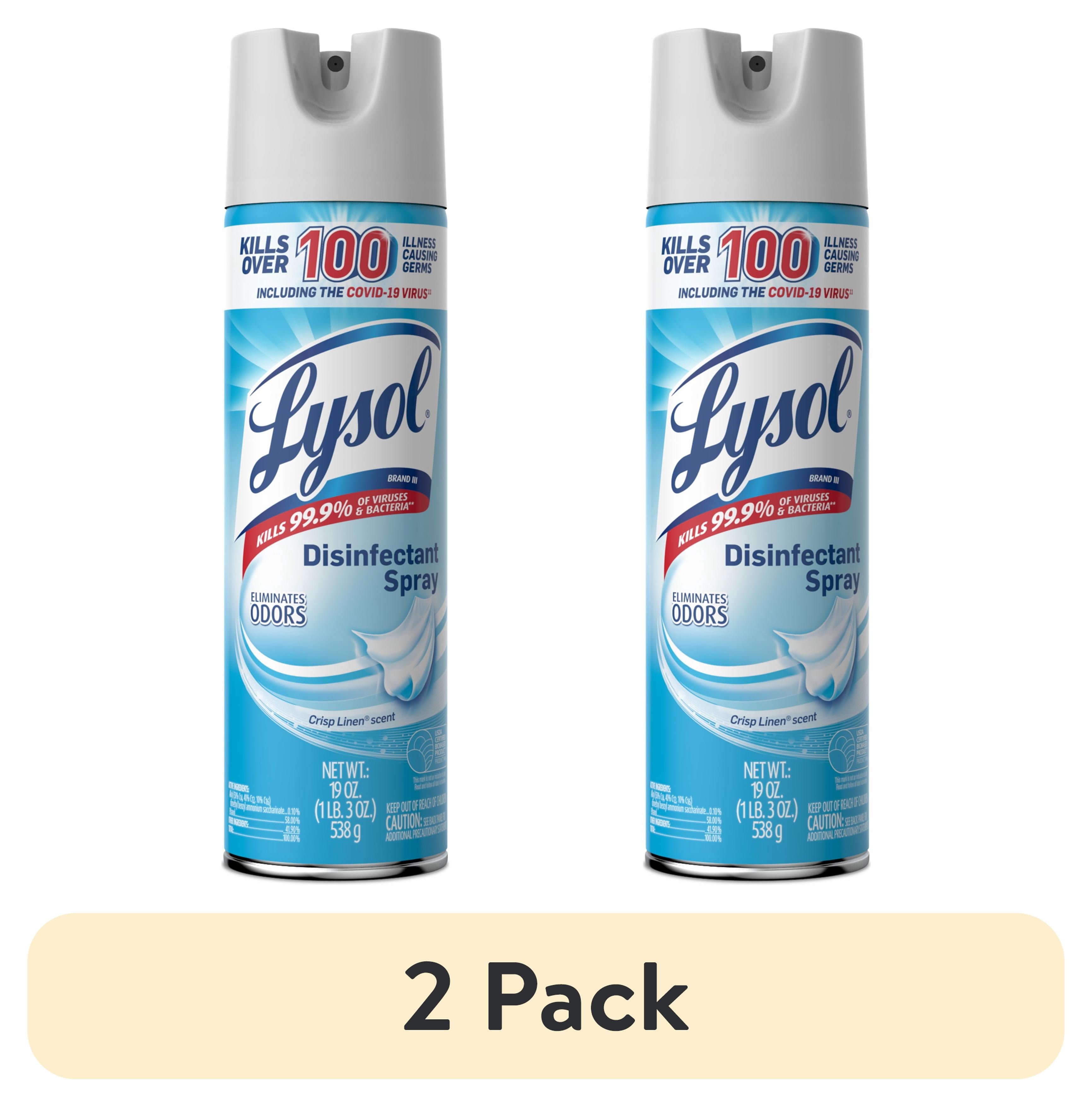 (2 pack) Lysol Disinfectant Spray, Sanitizing and Antibacterial Bathroom Spray, Deodorizer, Crisp Linen, 19 oz