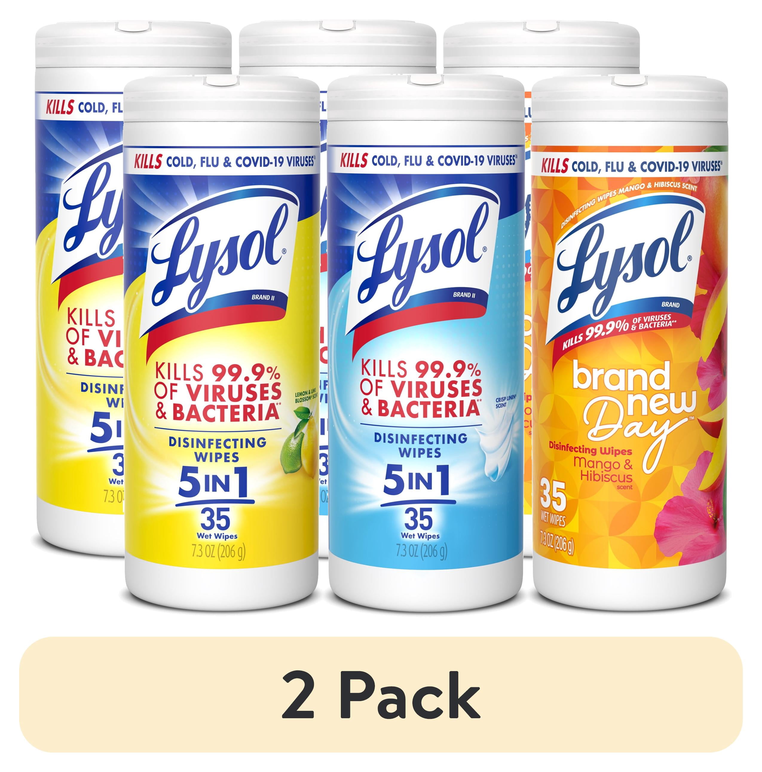(2 pack) Lysol Disinfecting Wipes, All Purpose Cleaner, Multi Surface Antibacterial Cleaning Wipes, Cleaning Supplies, Lemon + Mango & Hibiscus + Crisp Linen Scent, 35 Count Each (Pack of 3)