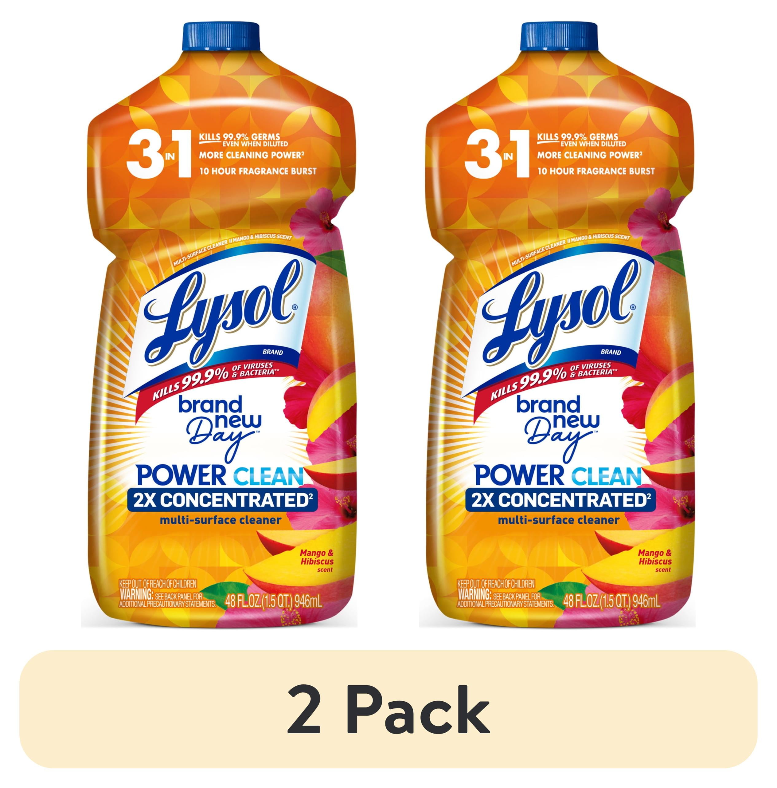 (2 pack) Lysol All Purpose Cleaner, 2X Concentrated Multi-Surface Disinfectant Floor Cleaner for Mopping Solution, for Bathroom & Kitchen, Mango & Hibiscus, 48 fl oz