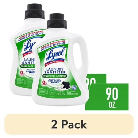 (2 pack) Lysol Tough Odor Eliminator Laundry Sanitizer Additive, Sanitizing Liquid for Gym Clothes and Activewear, 90 oz