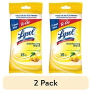 2 pack Lysol To Go Disinfectant Wipes, Lemon and Lime Blossom, 15 Count