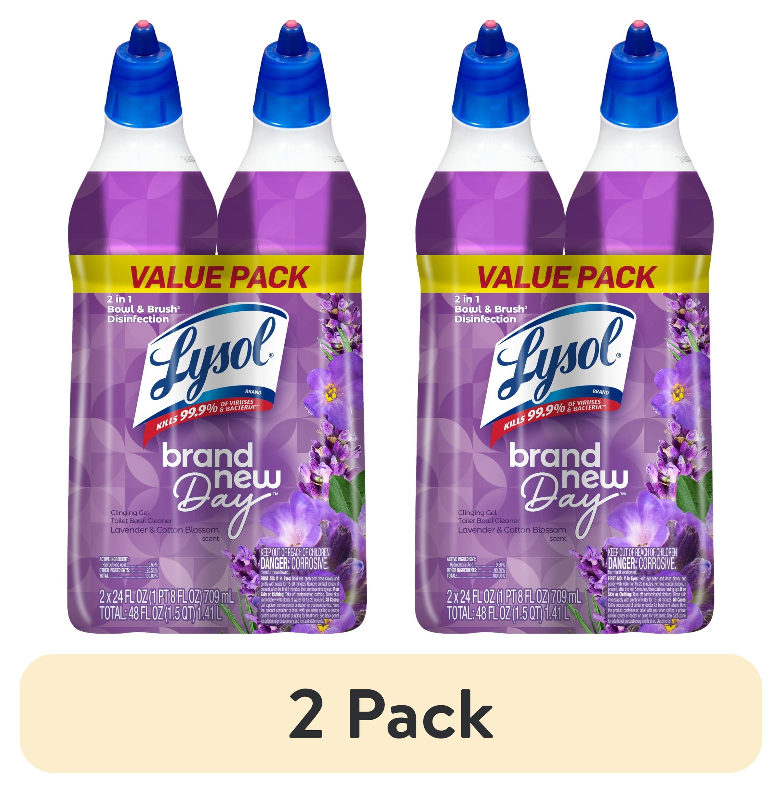 (2 pack) Lysol Toilet Bowl Cleaner Gel, Brand New Day Bathroom Cleaner, 24 fl oz (Pack of 2), Lavender & Cotton Blossom Scented Toilet Cleaner Liquid and Toilet Bowl Cleaners