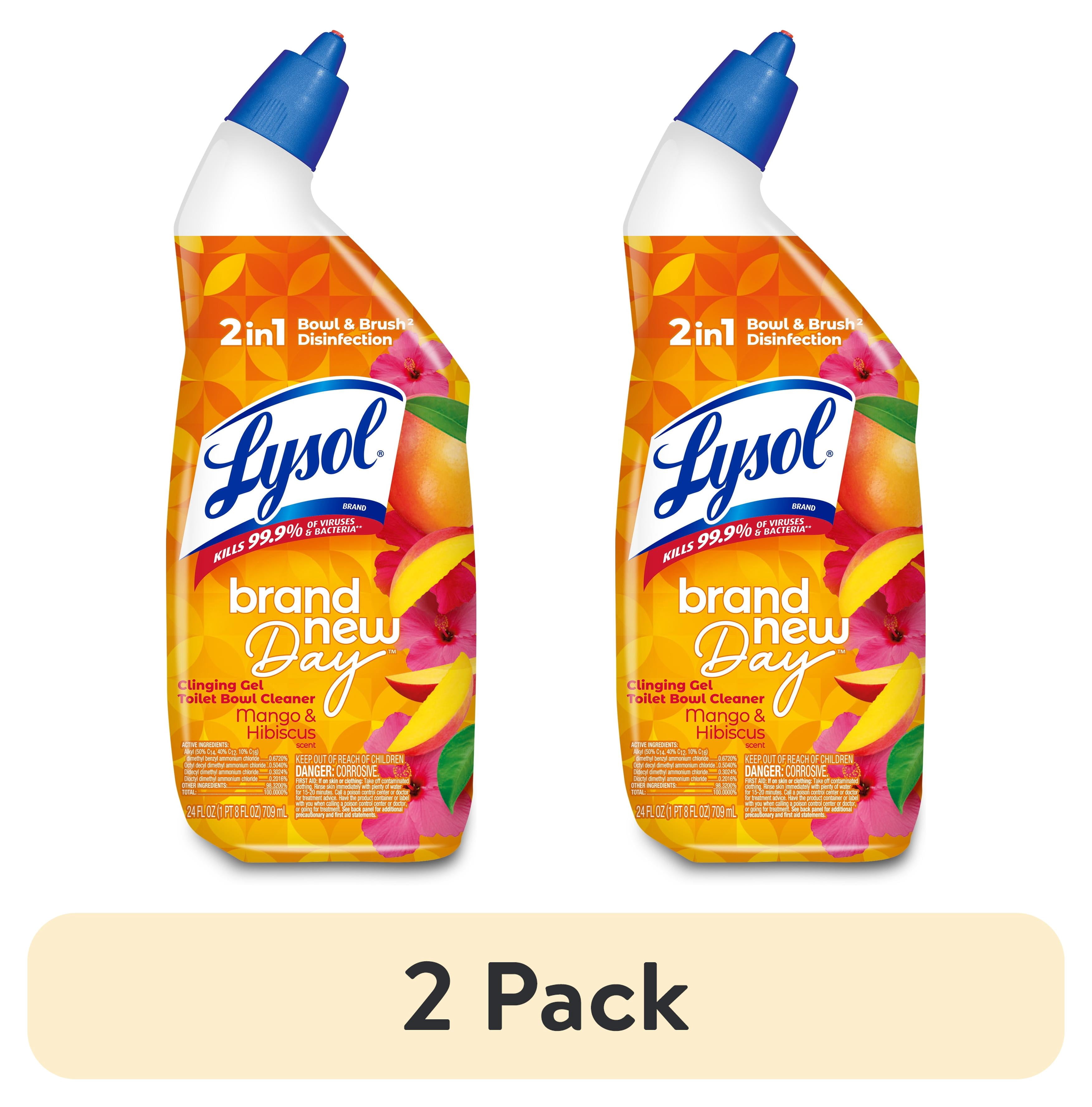 (2 pack) Lysol Toilet Bowl Cleaner Clinging Gel, Disinfecting Bathroom Cleaner and Toilet Bowl Stain Remover, Mango & Hibiscus Scent, 24 fl oz