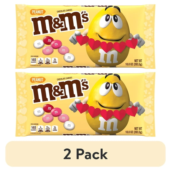 (2 pack) M&Ms Peanut Milk Chocolate Valentines Day Candy - 10 oz Bag