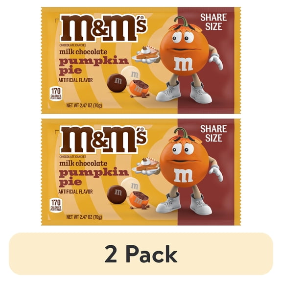 (2 pack) M&M'S Pumpkin Pie Milk Chocolate Candy, Share Size - 2.47 oz pack