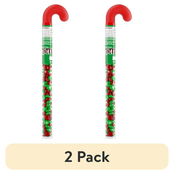(2 pack) M&M's Milk Chocolate Christmas Candy Cane - 3 oz Tube