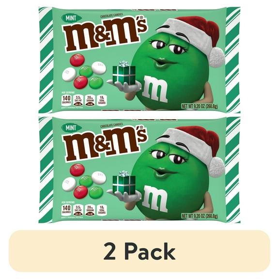 (2 pack) M&M's Mint Chocolate Christmas Candies, Holiday Candy Assortment, 9.2oz Bag