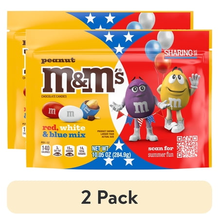 (2 pack) M&M's Peanut Milk Chocolate Red, White & Blue Summer Candy – 10.05 Oz Bag