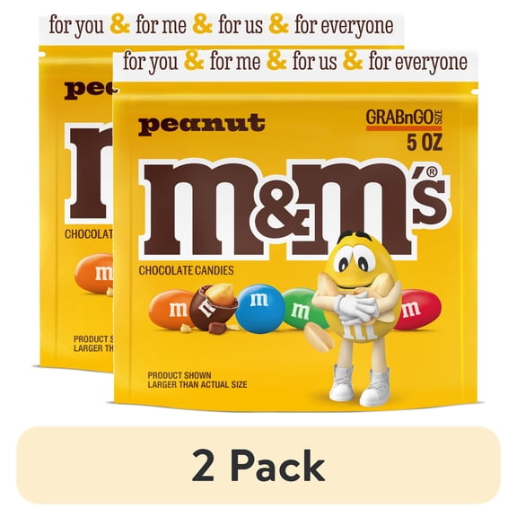 (2 pack) M&M's Peanut Milk Chocolate Candy, Grab N Go- 5 oz Bag