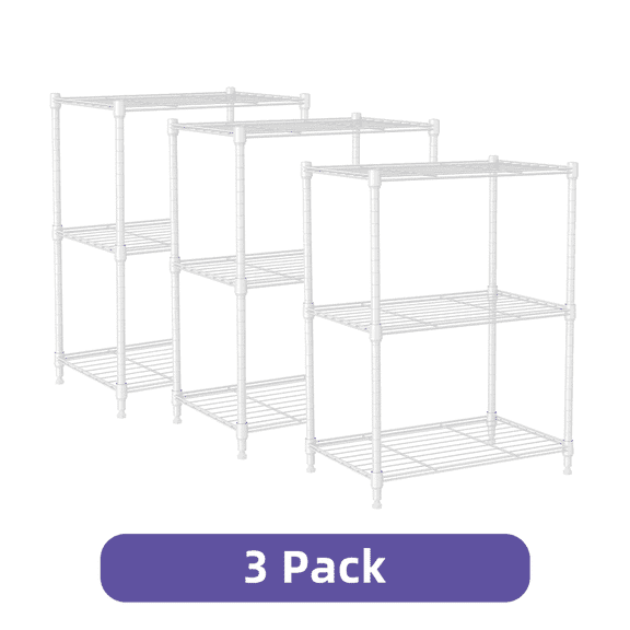 (3 Pack) M MZG 750lbs 3 Tier Steel Storage Shelf, White, 17.7" W x 11.8" D x 26.3" H