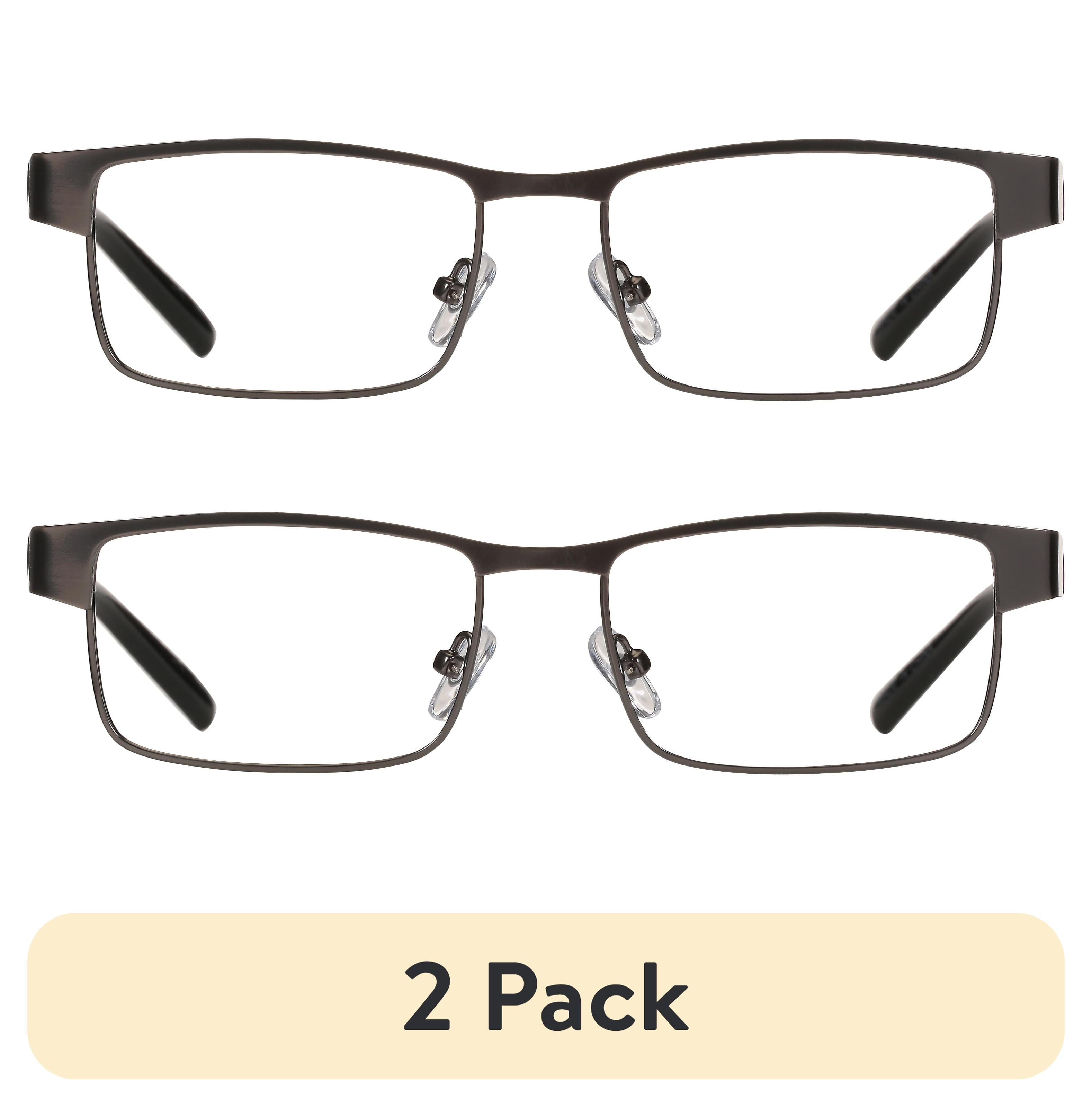 (2 pack) M+ Mens Rectangular Flat Metal Reading Glasses Gun 2.00 Birch in Gunmetal with Classic Black Temples