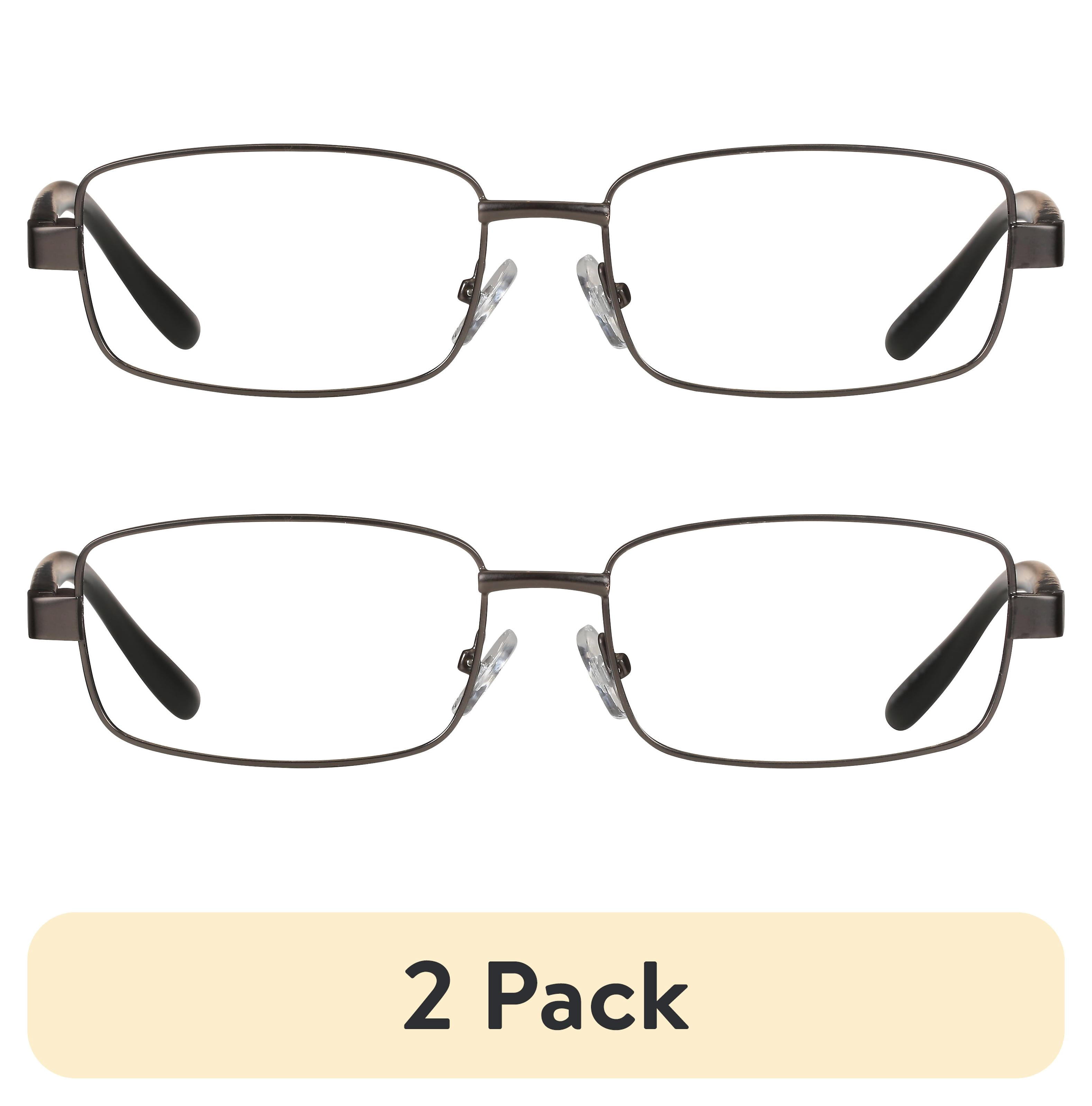 (2 pack) M+ Mens Rectangular Metal Reading Glasses Dgun 1.25 Reed in Gunmetal with Matte Black Temples