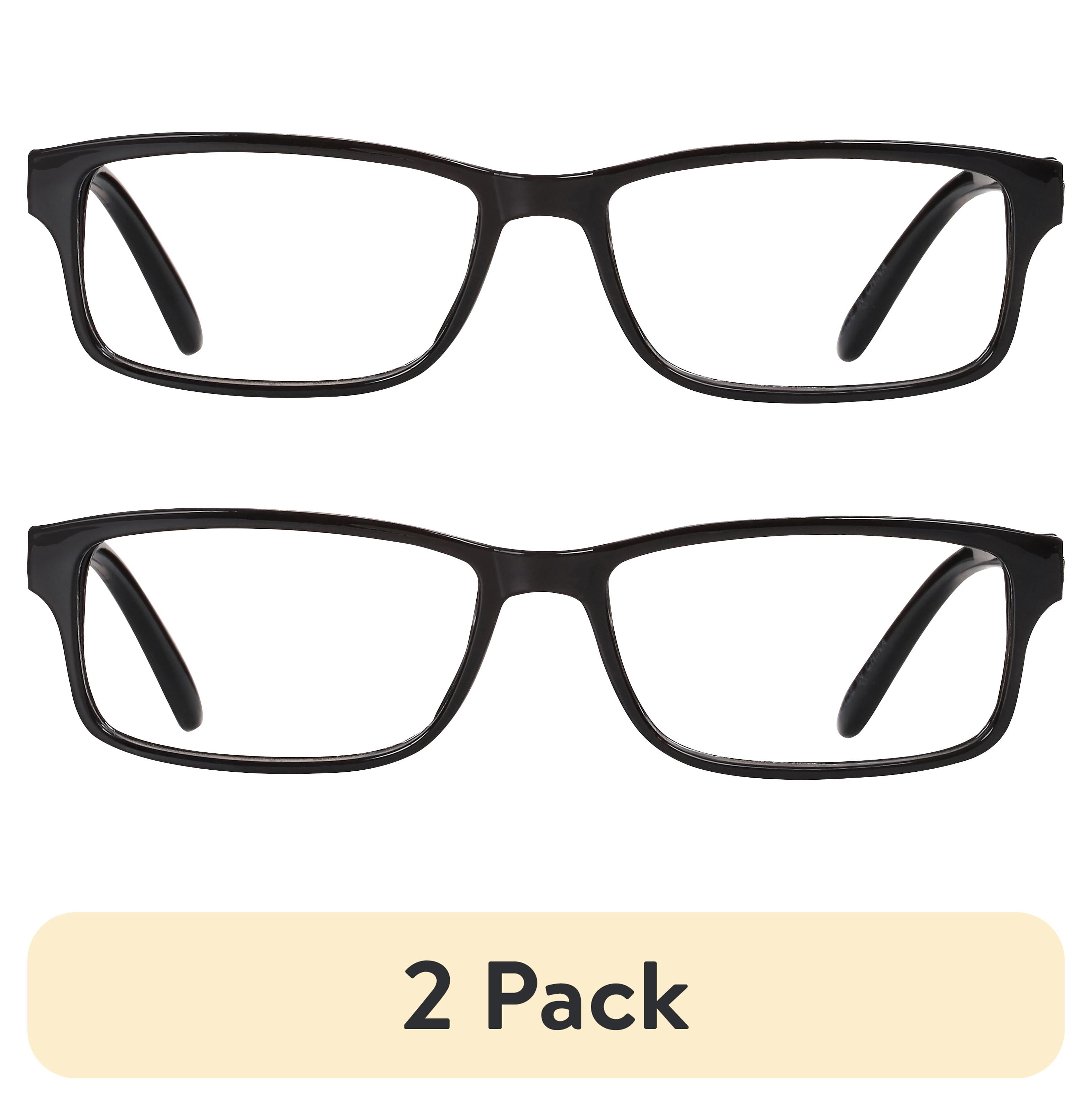 (2 pack) M+ Mens Rectangular Plastic Reading Glasses 2.50 Frazier in Classic Black