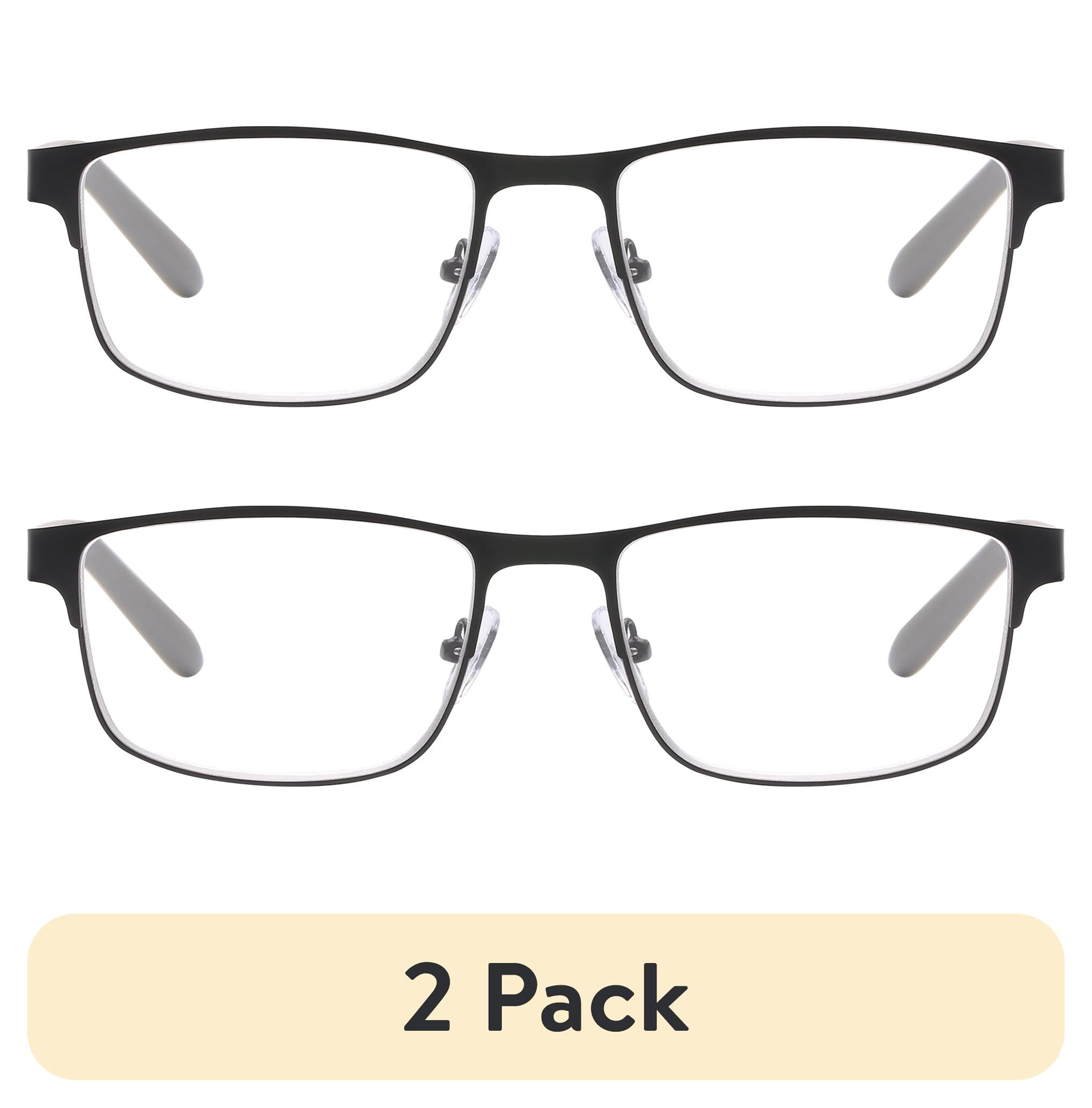 (2 pack) M+ Mens Spring Hinge Metal Reading Glasses Mblk 2.50 Nelson in Matte Black with Pouch