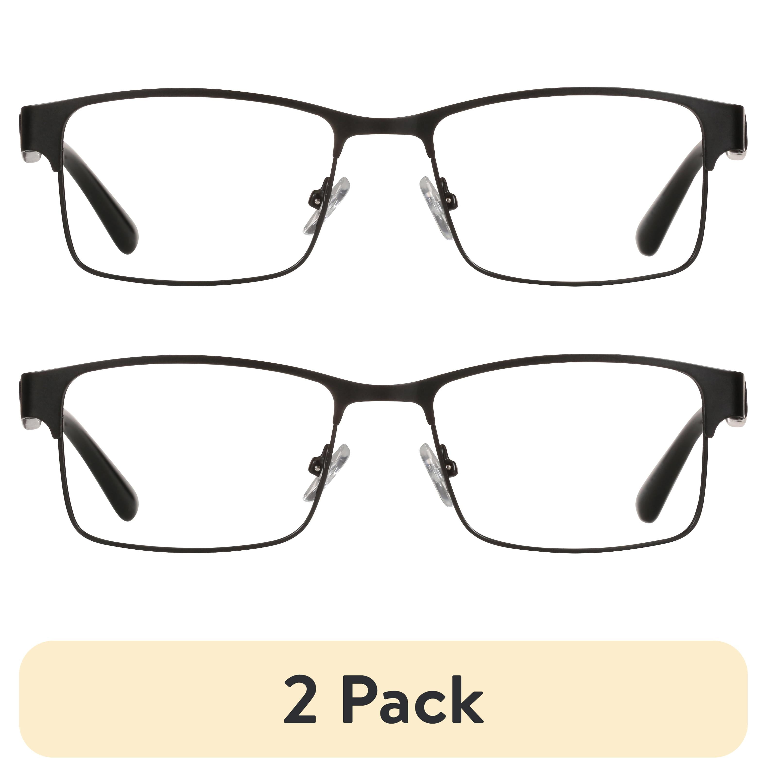 (2 pack) M+ Mens Rectangular Flat Metal Reading Glasses 1.25 Ash in Classic Matte Black
