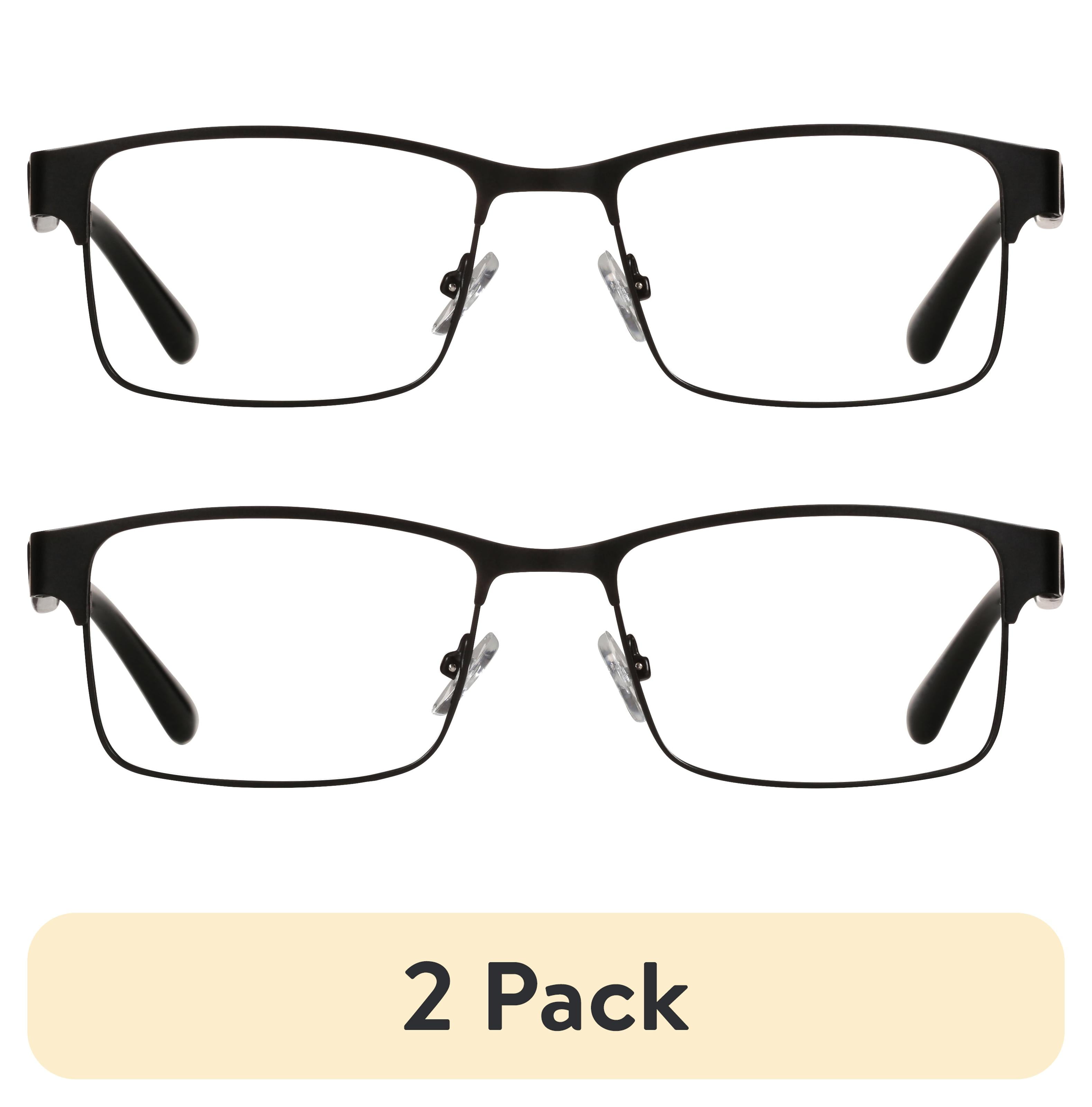 (2 pack) M+ Mens Rectangular Flat Metal Reading Glasses 3.25 Ash in Classic Matte Black