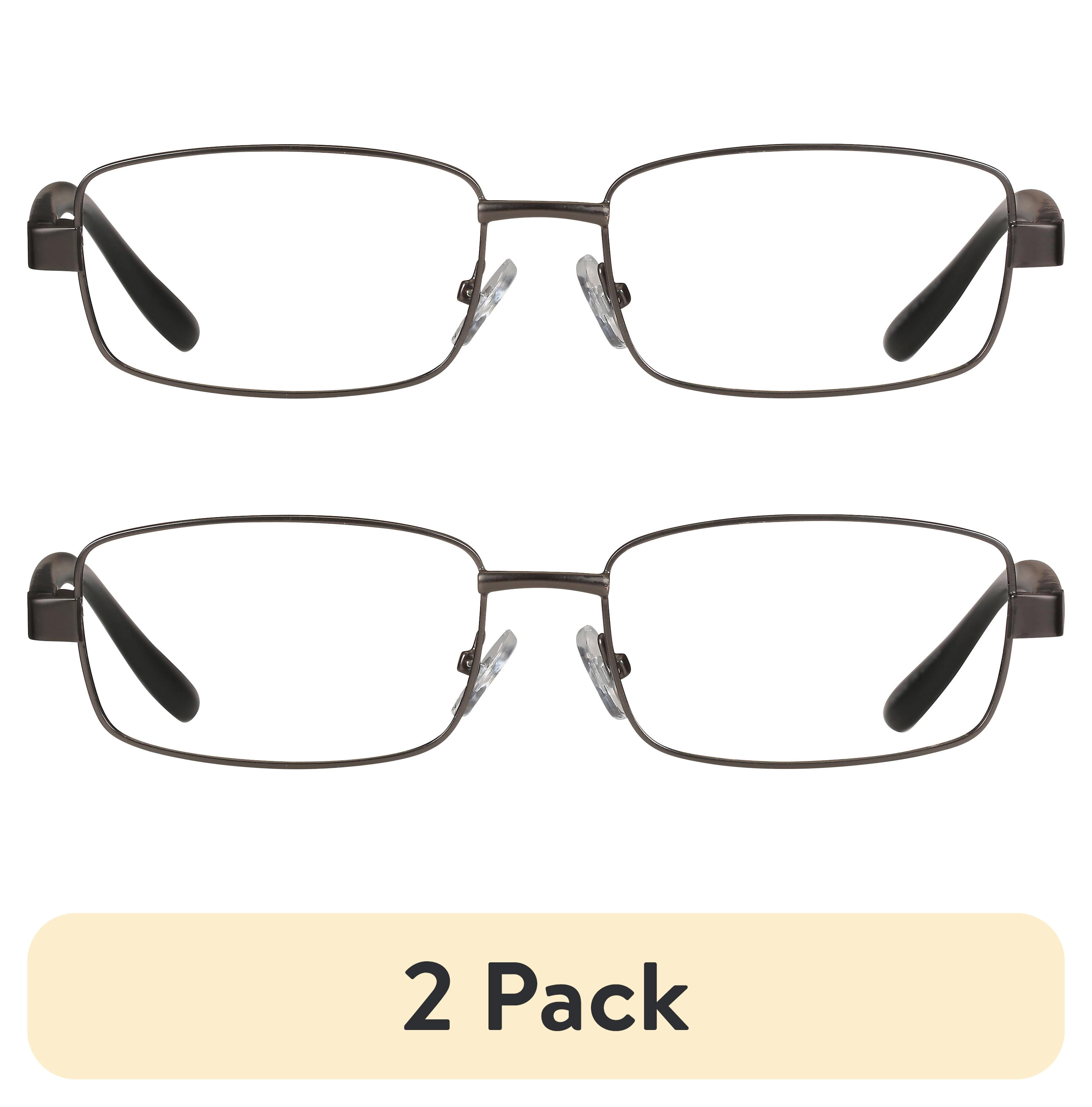 (2 pack) M+ Mens Rectangular Metal Reading Glasses Dgun 1.50 Reed in Gunmetal with Matte Black Temples