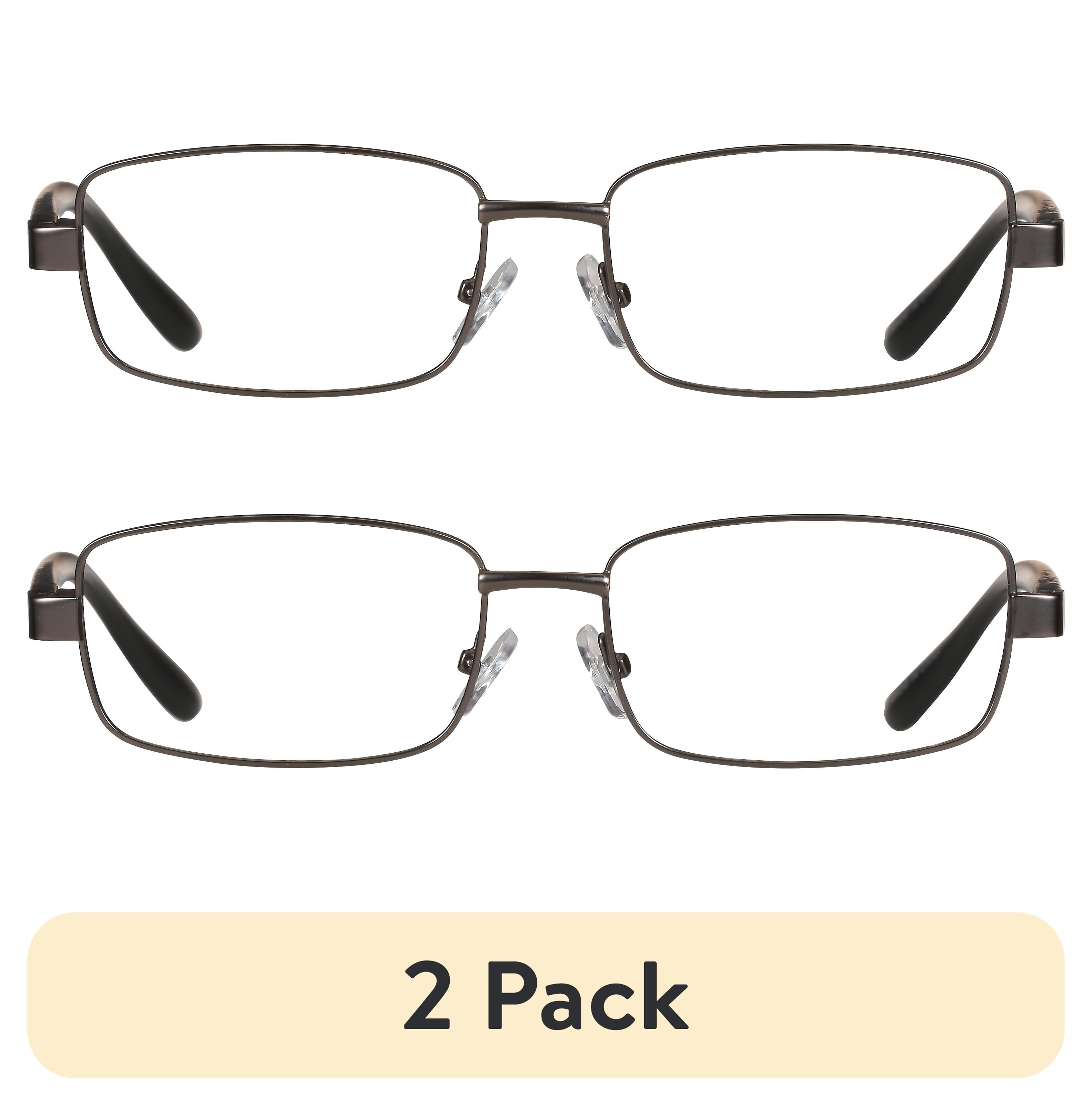 (2 pack) M+ Mens Rectangular Metal Reading Glasses Dgun 1.75 Reed in Gunmetal with Matte Black Temples