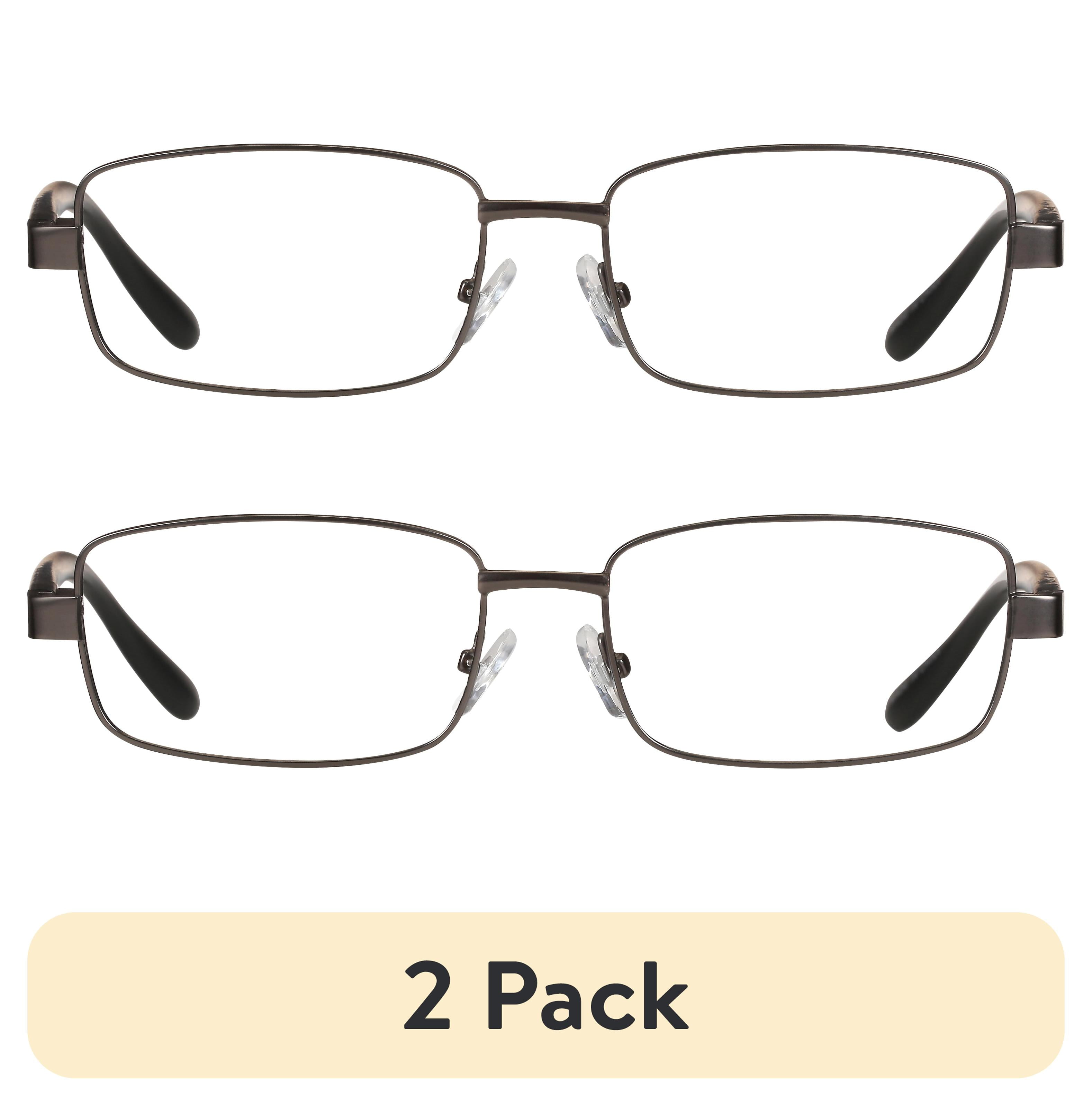 (2 pack) M+ Mens Rectangular Metal Reading Glasses Dgun 2.00 Reed in Gunmetal with Matte Black Temples