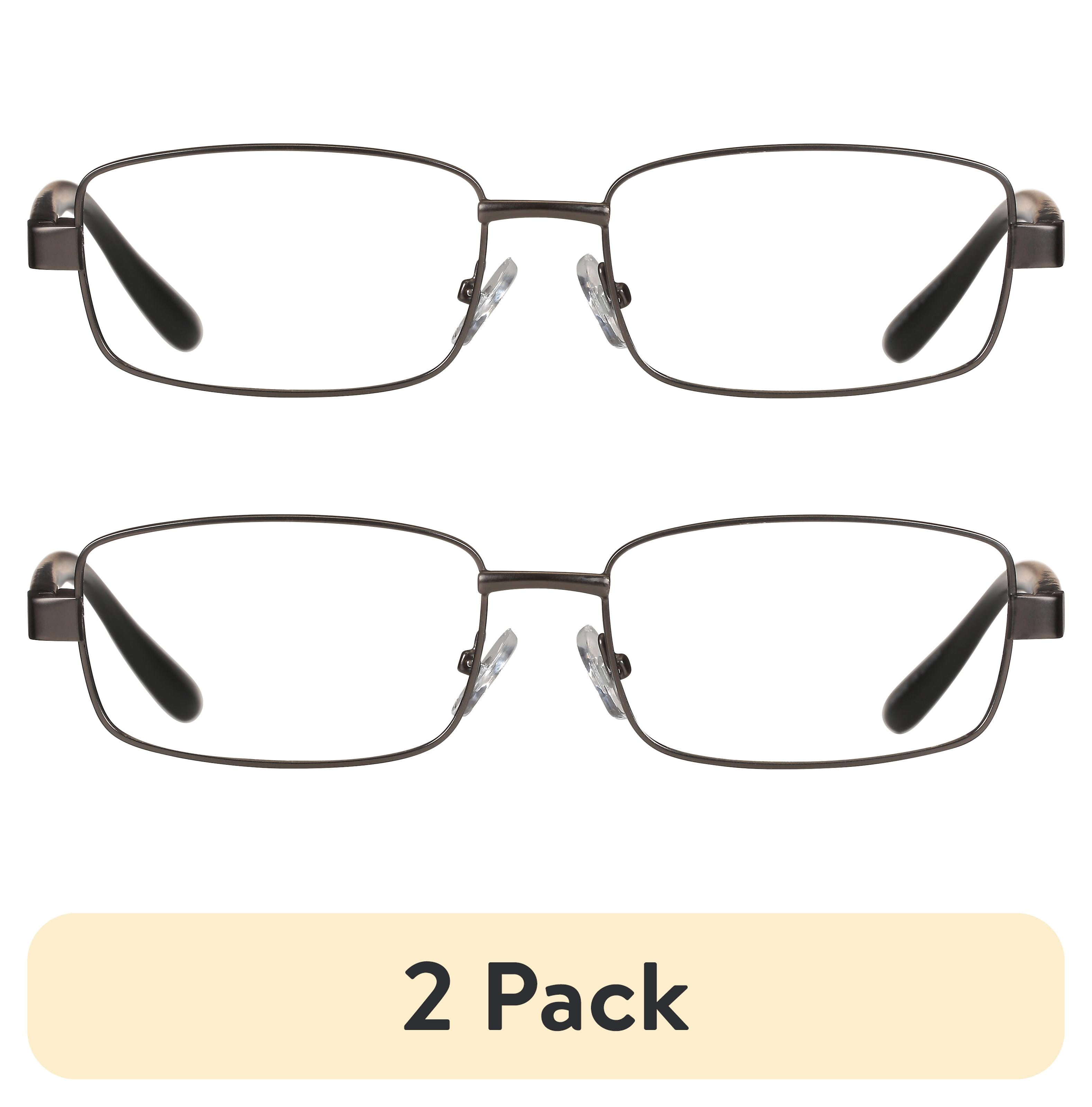 (2 pack) M+ Mens Rectangular Metal Reading Glasses Dgun 3.00 Reed in Gunmetal with Matte Black Temples