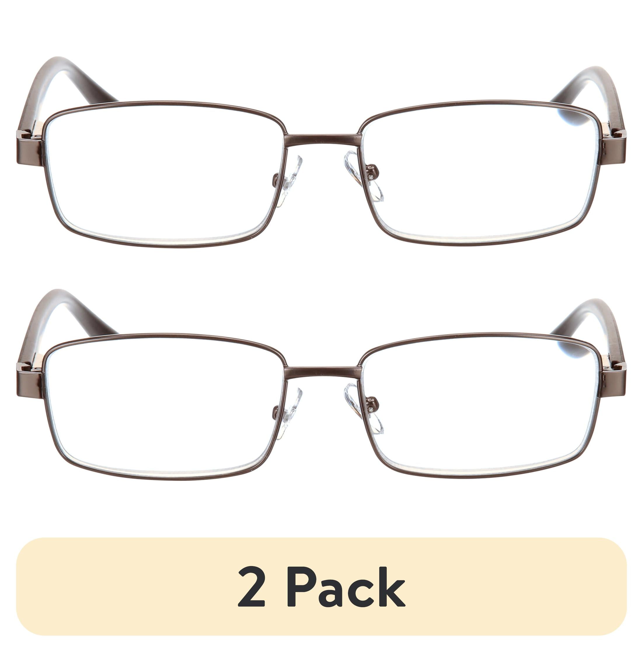 (2 pack) M+ Mens Rectangular Metal Reading Glasses Dgun 3.25 Reed in Gunmetal with Matte Black Temples