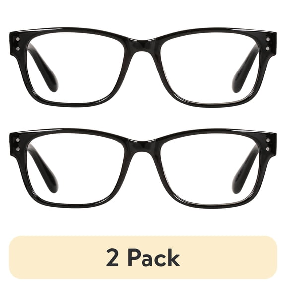 (2 pack) M+ Mens Square Plastic Reading Glasses 1.50 Oliver in Classic Black