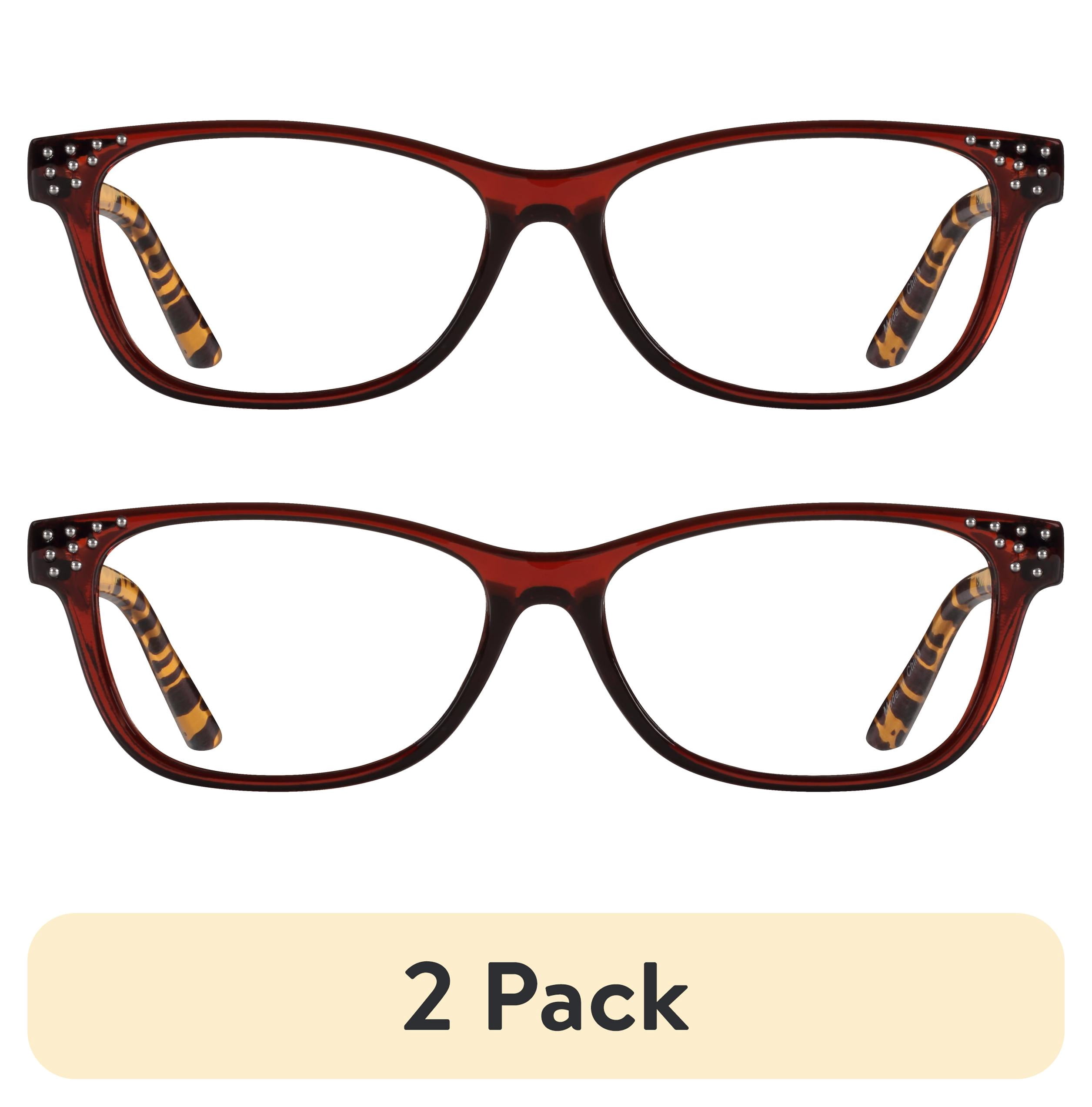 (2 pack) M Readers Women's Joan +1.75 Rectangle Reading Glasses with Case, Brown