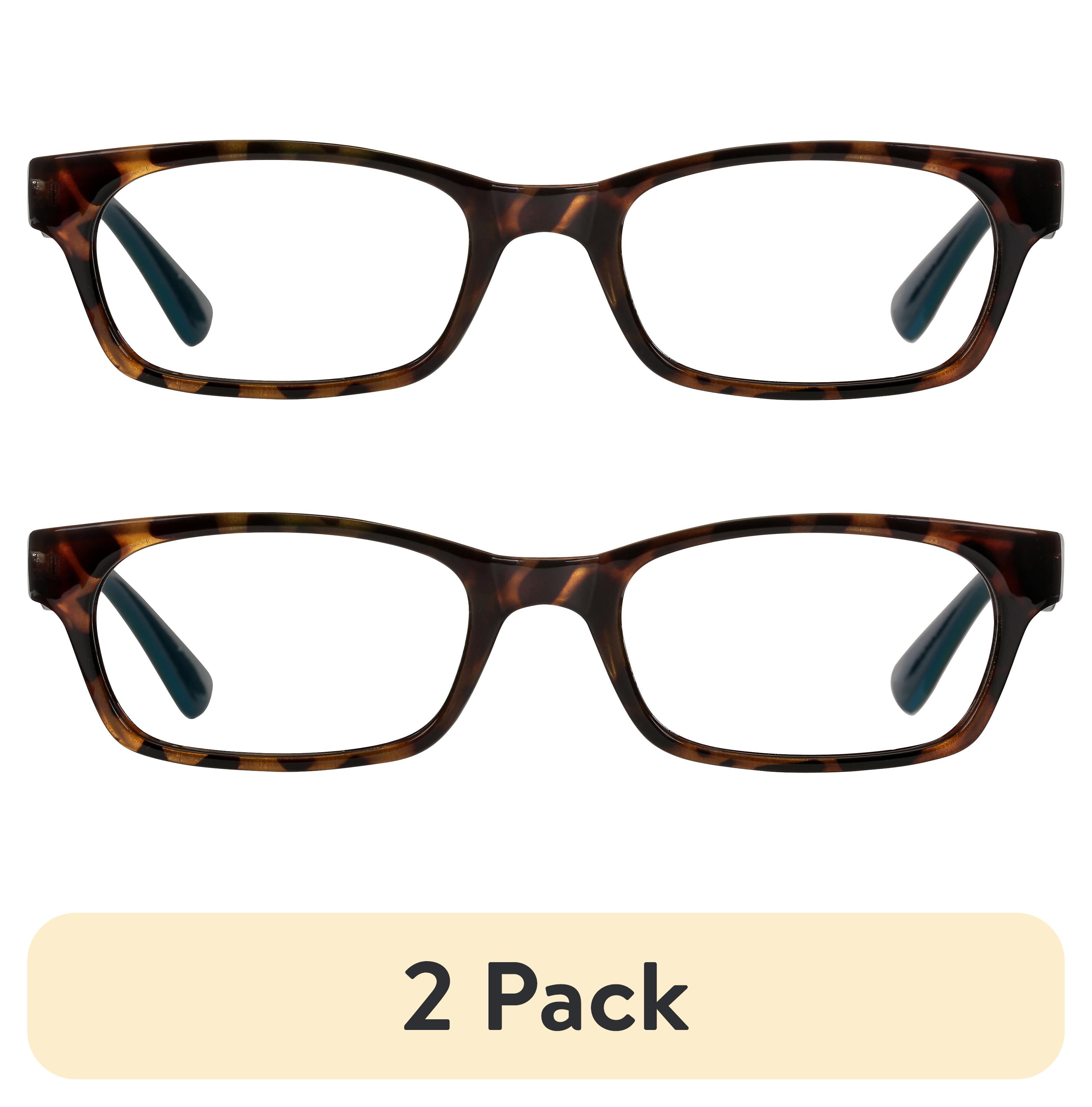 (2 pack) M+ Womens Rectangular Plastic Reading Glasses 3.25 Colleen in Tortoise with Teal Inner Color