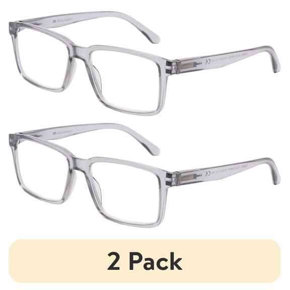 (2 pack) M Unisex Spring Hinge Plastic Reading Glasses Crygy 2.00 Evers in Crystal Grey with Pouch